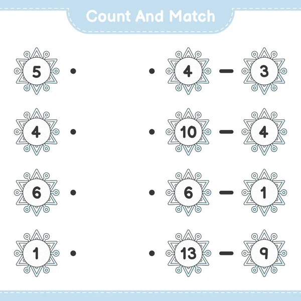 Подсчитайте Сравните Посчитайте Количество Снежинки Сопоставьте Правильными Числами Образовательные Игры — стоковый вектор
