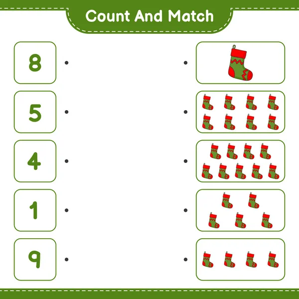 Μετρήστε Και Αγώνα Μετρήστε Τον Αριθμό Των Χριστουγέννων Sock Και — Διανυσματικό Αρχείο