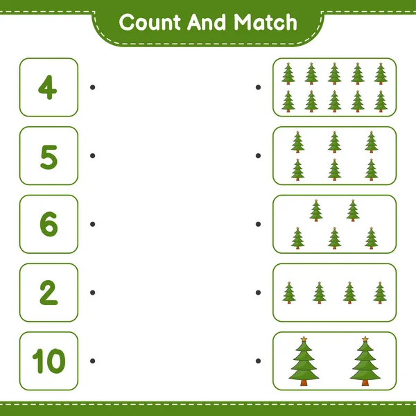 Contar Coincidir Contar Número Árbol Navidad Coincidir Con Los Números — Archivo Imágenes Vectoriales