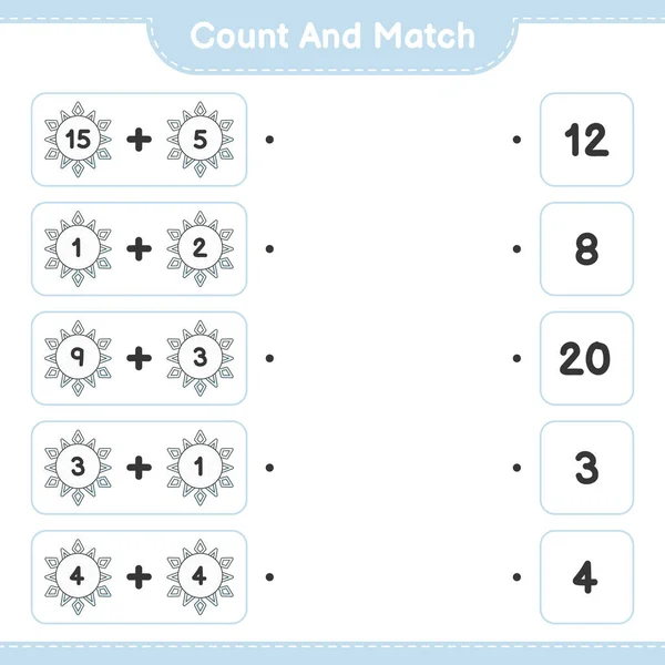 Count Match Count Number Snowflake Match Right Numbers Educational Children — Stock Vector