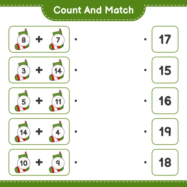 Contar Coincidir Contar Número Calcetín Navidad Coincidir Con Los Números — Archivo Imágenes Vectoriales