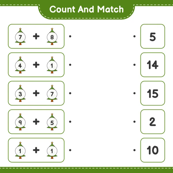 Count Match Count Number Christmas Tree Match Right Numbers Educational — Stock Vector