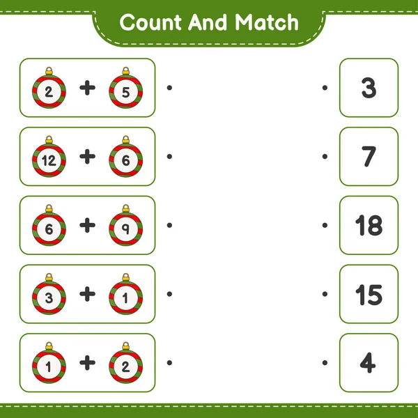 カウントして一致させ クリスマスボールの数を数え 正しい数と一致させます 教育用子供ゲーム 印刷可能なワークシート ベクトルイラスト — ストックベクタ