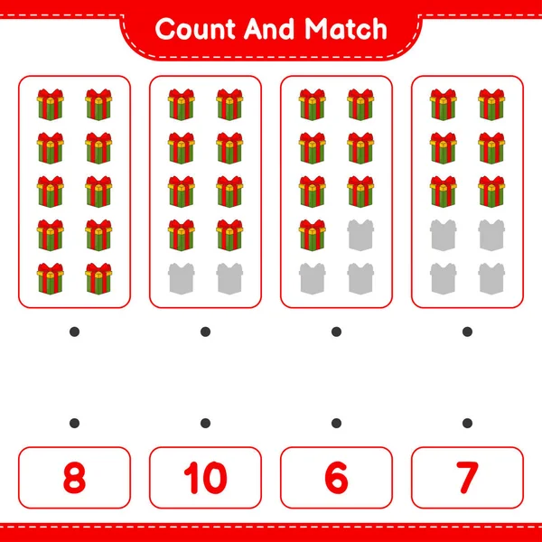 Zählen Und Übereinstimmen Die Anzahl Der Geschenkkartons Zählen Und Mit — Stockvektor
