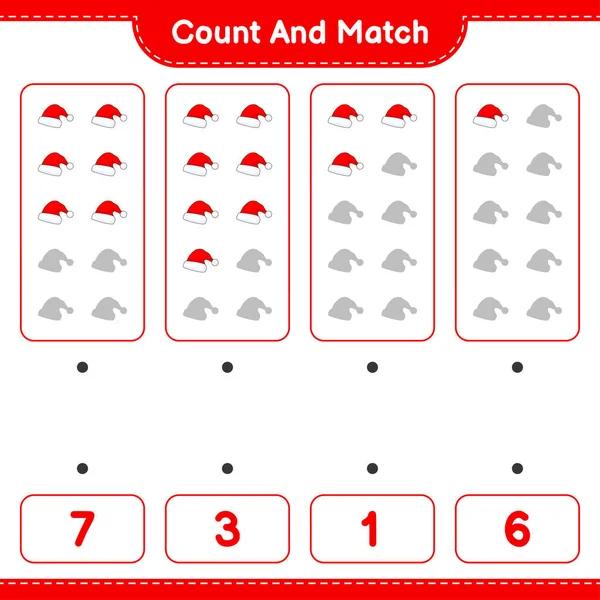 Contar Coincidir Contar Número Santa Sombrero Coincidir Con Los Números — Archivo Imágenes Vectoriales