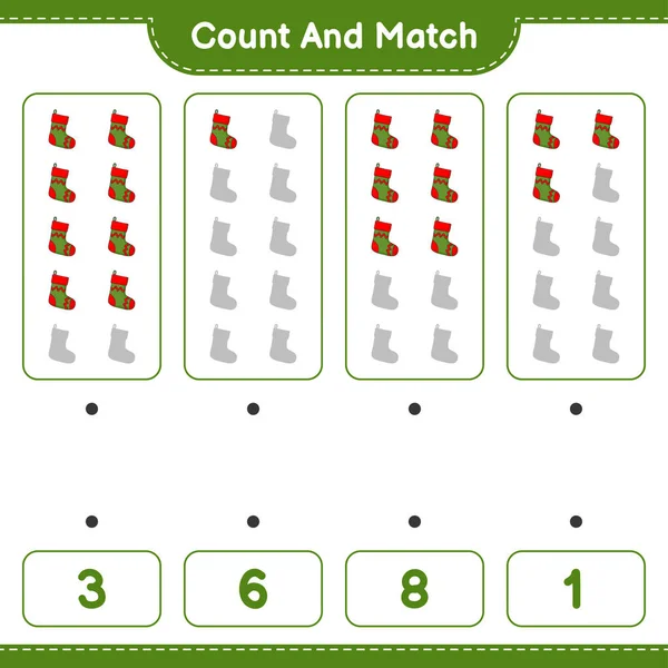 Numărați Potriviți Numărați Numărul Șosete Crăciun Potriviți Numerele Potrivite Joc — Vector de stoc
