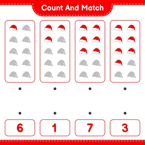 Tel Match Tel Het Aantal Santa Hat Match Met Juiste — Stockvector