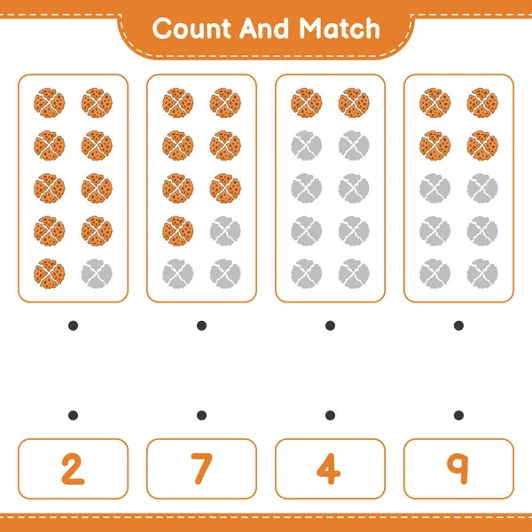 カウントして一致させ クッキーの数を数え 正しい数と一致させます 教育用子供ゲーム 印刷可能なワークシート ベクトルイラスト — ストックベクタ
