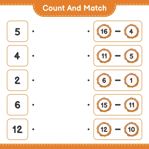 Подсчитайте Сравните Посчитайте Количество Куки Сравните Правильными Номерами Образовательные Игры — стоковый вектор