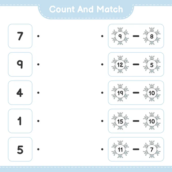 Tel Match Tel Het Aantal Sneeuwvlokken Match Met Juiste Nummers — Stockvector