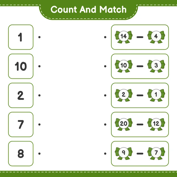 计数和匹配 计数带的数量和匹配与正确的数量 教育儿童游戏 可打印工作表 矢量图解 — 图库矢量图片