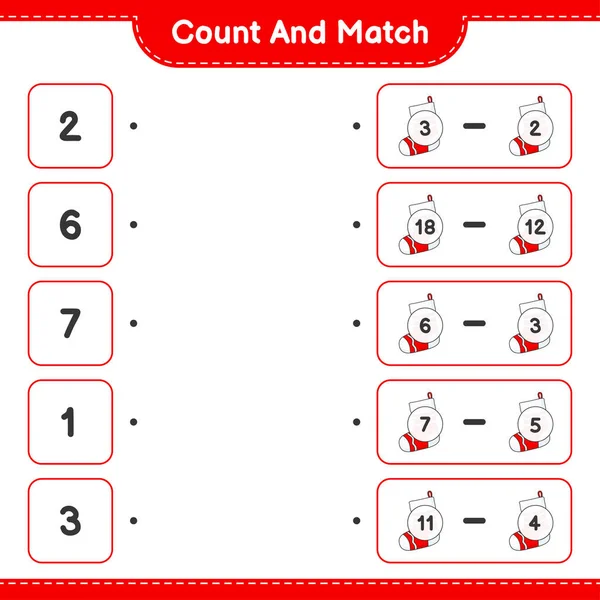 Conta Abbina Conta Numero Christmas Sock Abbina Numeri Giusti Gioco — Vettoriale Stock