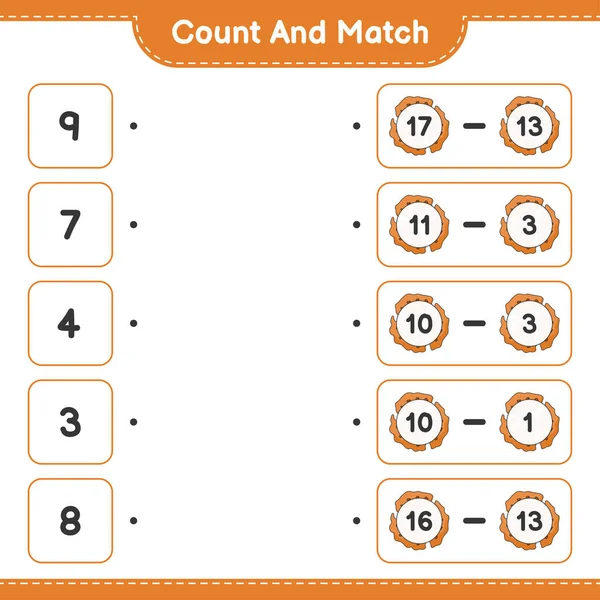 Contar Coincidir Contar Número Cookies Coincidir Con Los Números Correctos — Vector de stock