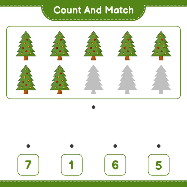 计数和匹配 计数圣诞树的数量 并与正确的数字匹配 教育儿童游戏 可打印工作表 矢量图解 — 图库矢量图片