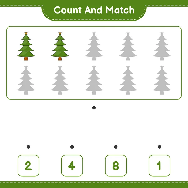 Count Match Count Number Christmas Tree Match Right Numbers Educational — Stock Vector