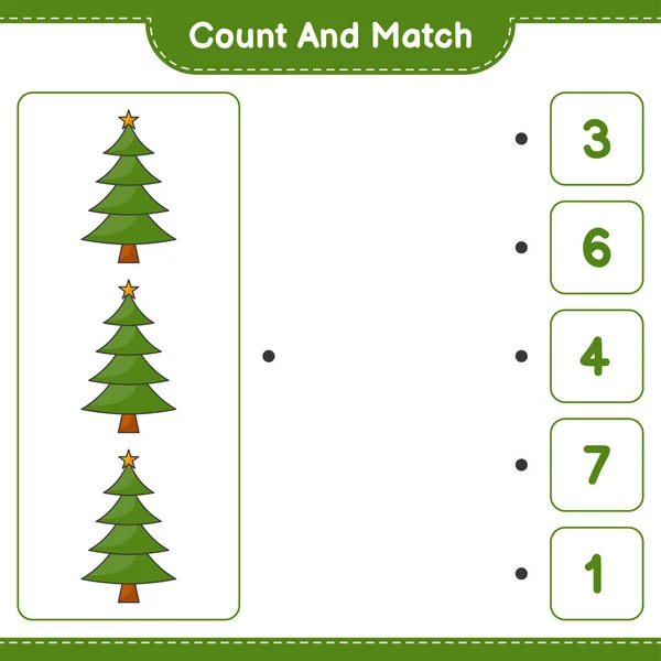 Contar Coincidir Contar Número Árbol Navidad Coincidir Con Los Números — Archivo Imágenes Vectoriales