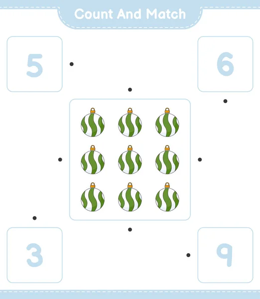 Zählen Und Übereinstimmen Die Anzahl Der Weihnachtskugeln Zählen Und Mit — Stockvektor