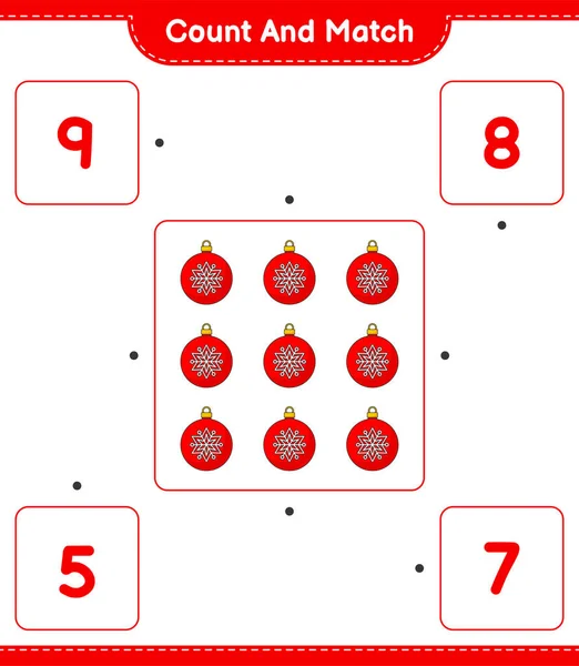 Contar Coincidir Contar Número Bola Navidad Coincidir Con Los Números — Vector de stock