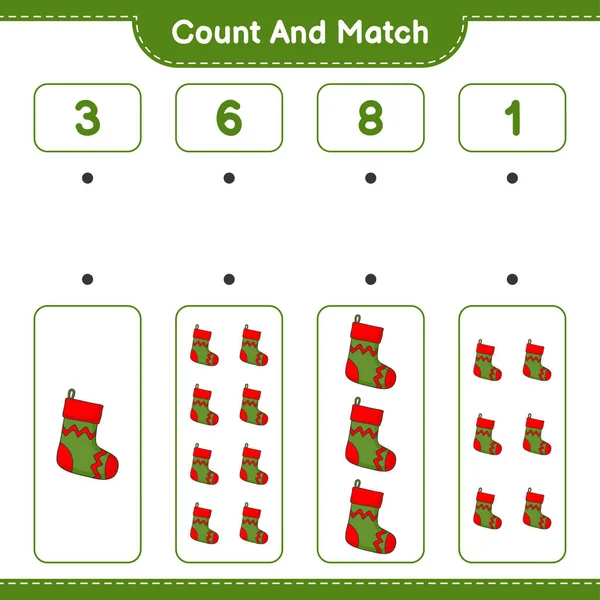 Contar Coincidir Contar Número Calcetín Navidad Coincidir Con Los Números — Archivo Imágenes Vectoriales