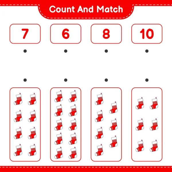 Contar Coincidir Contar Número Calcetín Navidad Coincidir Con Los Números — Archivo Imágenes Vectoriales