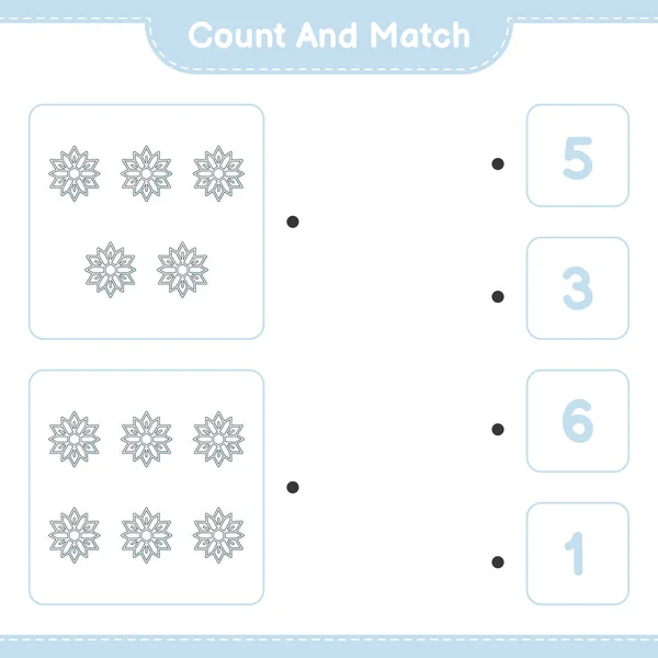 Contar Emparejar Contar Número Copo Nieve Emparejar Con Los Números — Vector de stock