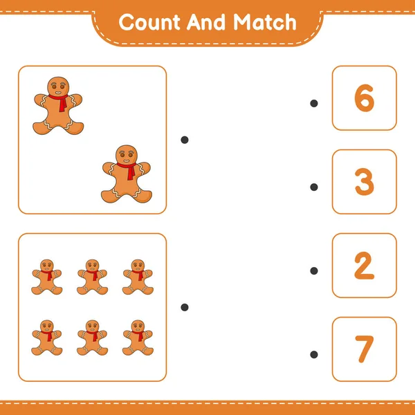 Count Match Count Number Gingerbread Man Match Right Numbers Educational — Stock Vector