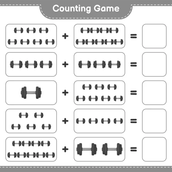 カウントして一致させ ダンベルの数を数え 正しい数と一致させます 教育用子供ゲーム 印刷可能なワークシート ベクトルイラスト — ストックベクタ