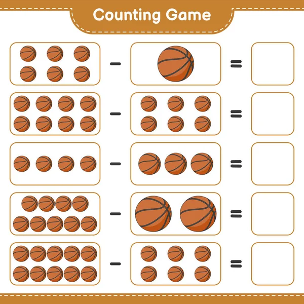 Count Match Count Number Basketball Match Right Numbers Educational Children — Stock Vector