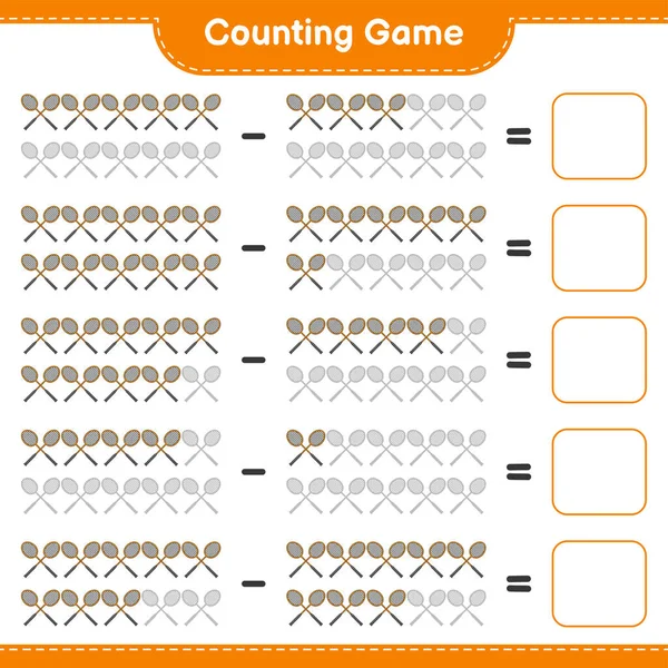 计数和匹配 计数羽毛球的数量 并与正确的数量匹配 教育儿童游戏 可打印工作表 矢量图解 — 图库矢量图片