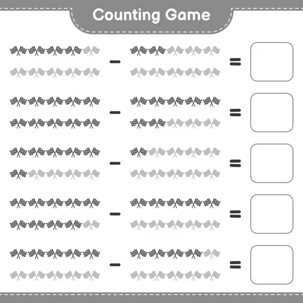 计数和匹配 计数赛车旗的数量 并与正确的数字匹配 教育儿童游戏 可打印工作表 矢量图解 — 图库矢量图片