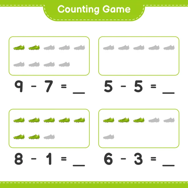计数和匹配 计数足球鞋的数量和匹配的正确数量 教育儿童游戏 可打印工作表 矢量图解 — 图库矢量图片