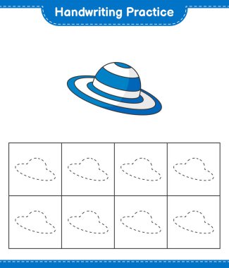 El yazısı pratiği. Summer Hat 'in çizgileri. Eğitimsel çocuk oyunu, yazdırılabilir çalışma tablosu, vektör illüstrasyonu