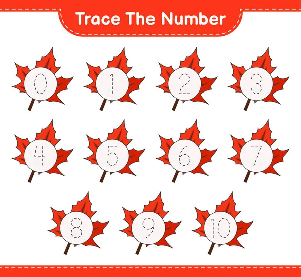 Verfolgen Sie Die Nummer Tracing Number Mit Maple Leaf Pädagogisches — Stockvektor