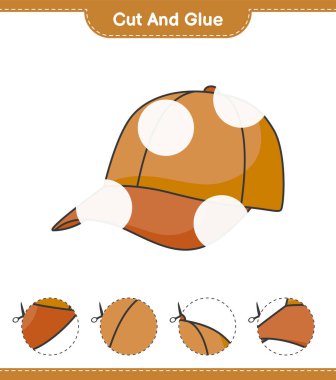 Kes ve yapıştır, Kaptan Şapka 'nın parçalarını kes ve yapıştır. Eğitimsel çocuk oyunu, yazdırılabilir çalışma tablosu, vektör illüstrasyonu