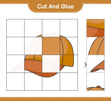 Kes ve yapıştır, Kaptan Şapka 'nın parçalarını kes ve yapıştır. Eğitimsel çocuk oyunu, yazdırılabilir çalışma tablosu, vektör illüstrasyonu