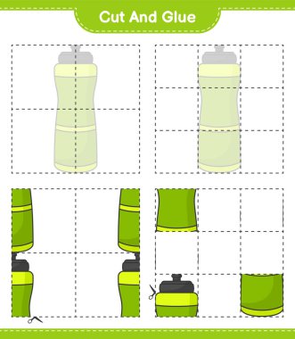 Kes ve yapıştır, Spor Su Şişesi 'nin parçalarını kes ve yapıştır. Eğitimsel çocuk oyunu, yazdırılabilir çalışma tablosu, vektör illüstrasyonu