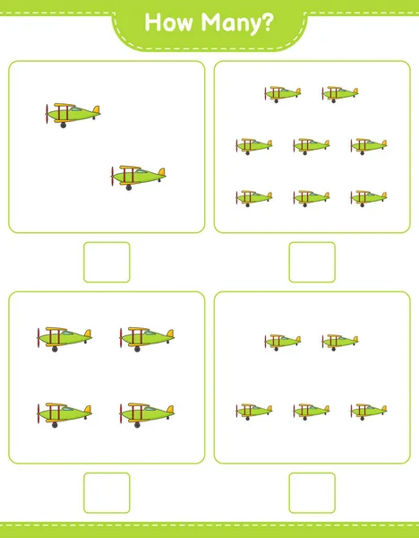 Zählspiel Wie Viele Flugzeuge Pädagogisches Kinderspiel Druckbares Arbeitsblatt Vektorillustration — Stockvektor