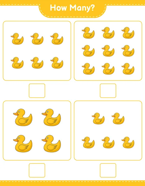 Считаю Игру Сколько Резиновых Уток Образовательные Игры Детей Печатаемые Листы — стоковый вектор