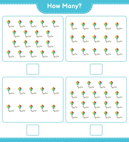 Jogo Contagem Quantos Kite Jogo Crianças Educativas Planilha Imprimível Ilustração — Vetor de Stock