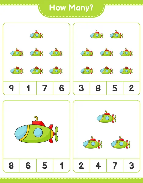 Zählspiel Wie Viele Boote Pädagogisches Kinderspiel Druckbares Arbeitsblatt Vektorillustration — Stockvektor