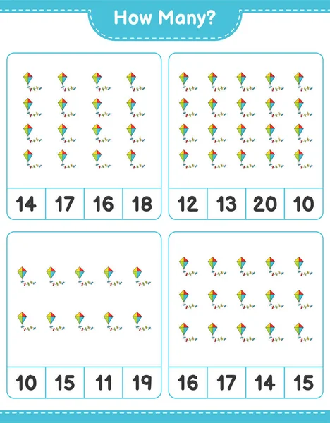 Jogo Contagem Quantos Kite Jogo Crianças Educativas Planilha Imprimível Ilustração — Vetor de Stock