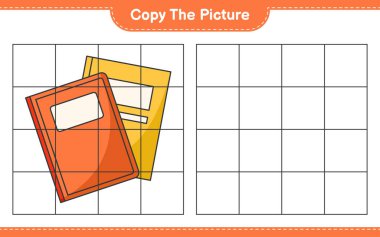 Resmi kopyala, çizgileri kullanarak Kitap 'ın resmini kopyala. Eğitimsel çocuk oyunu, yazdırılabilir çalışma tablosu, vektör illüstrasyonu