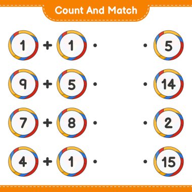 Say ve eşleştir, voleybol sayısını say ve doğru rakamlarla eşleştir. Eğitimsel çocuk oyunu, yazdırılabilir çalışma tablosu, vektör illüstrasyonu