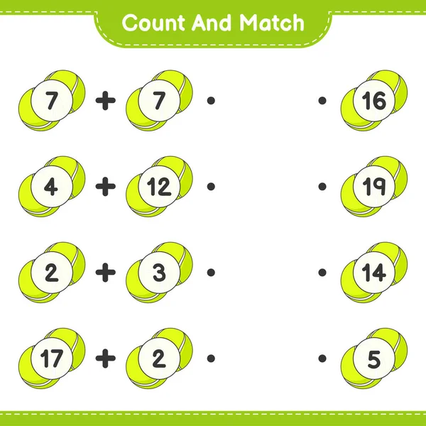 Count Match Count Number Tennis Ball Match Right Numbers Educational — Stock Vector