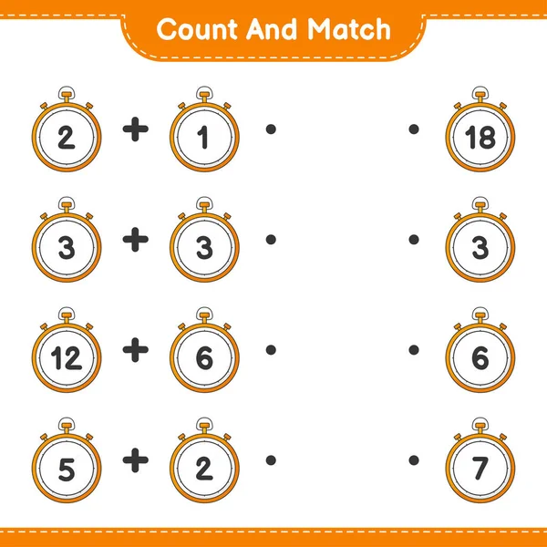 计数和匹配 计数秒表的数量 并与正确的数字匹配 教育儿童游戏 可打印工作表 矢量图解 — 图库矢量图片