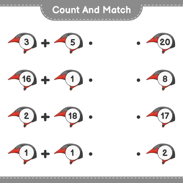 Count Match Count Number Bicycle Helmet Match Right Numbers Educational — Stock Vector