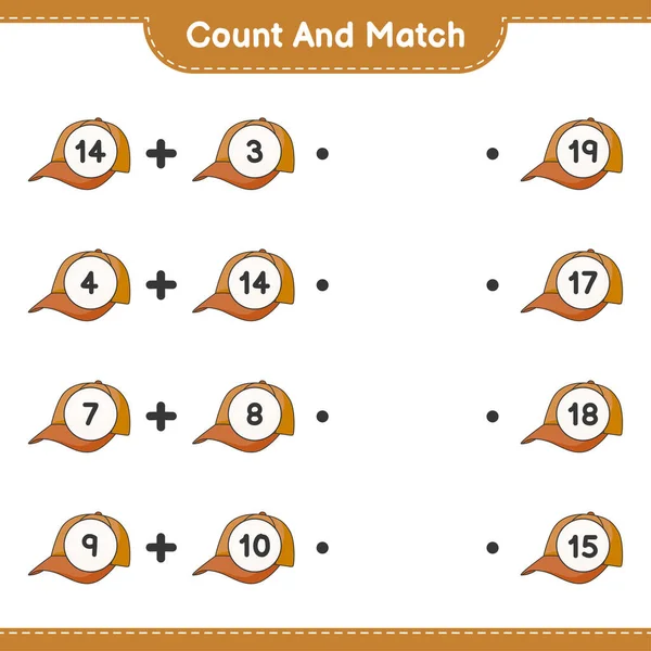 Count Match Count Number Cap Hat Match Right Numbers Educational — Stock Vector