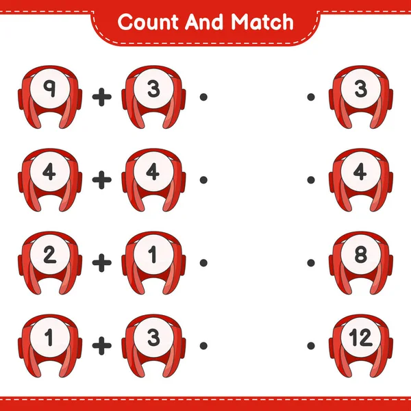 Count Match Count Number Boxing Helmet Match Right Numbers Educational — Stock Vector