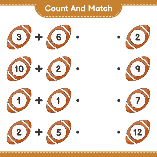Räkna Och Matcha Räkna Antalet Rugby Ball Och Matcha Med — Stock vektor
