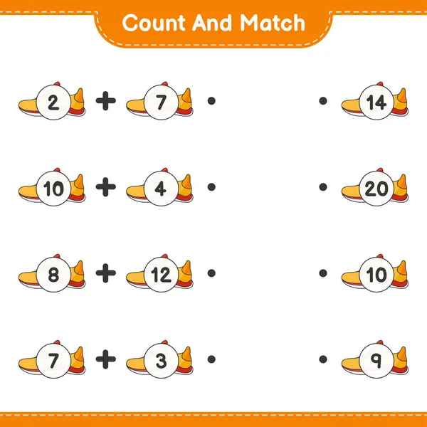 Count Match Count Number Running Shoes Match Right Numbers Educational — Stock Vector